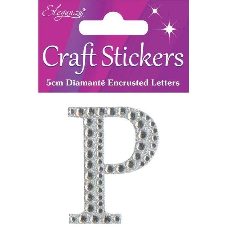 Large Self Adhesive 5cm Diamante & Glitter Single Letter Sticker - P